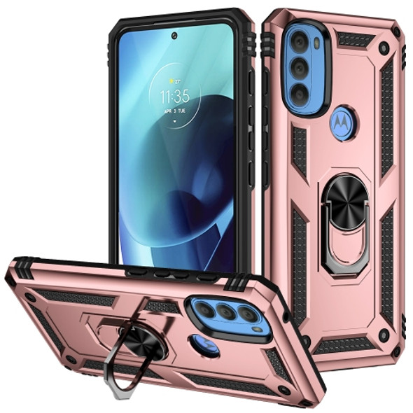 For Motorola Moto G71 5G Shockproof TPU + PC Phone Case with Holder(Rose Gold)