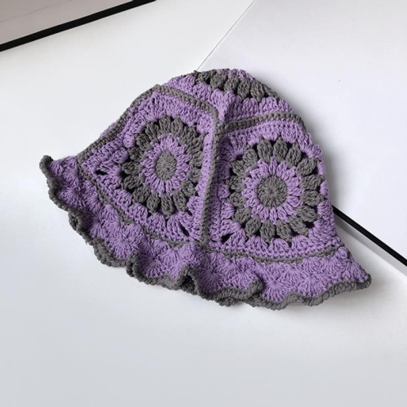 Fungus Lace Hollow Knitted Flower Pattern Wool Hat Pot Cap, Size: M 56-58cm(Purple)