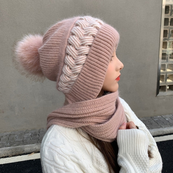 Women Autumn and Winter All-Match Cute Knitting Integrated Woolen Hat Scarf, Size: Free Size(Light Pink)