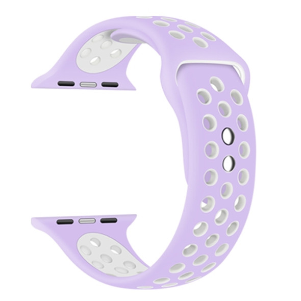 Double Nails Long Silicone Watchband For Apple Watch Series 7 45mm / 6&SE&5&4 44mm / 3&2&1 42mm(Light Purple White)