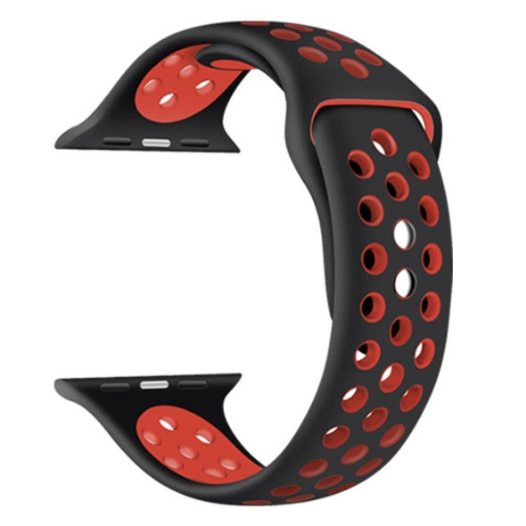 Double Nails Short Silicone Watchband For Apple Watch Series 7 41mm / 6&SE&5&4 40mm / 3&2&1 38mm(Black Red)