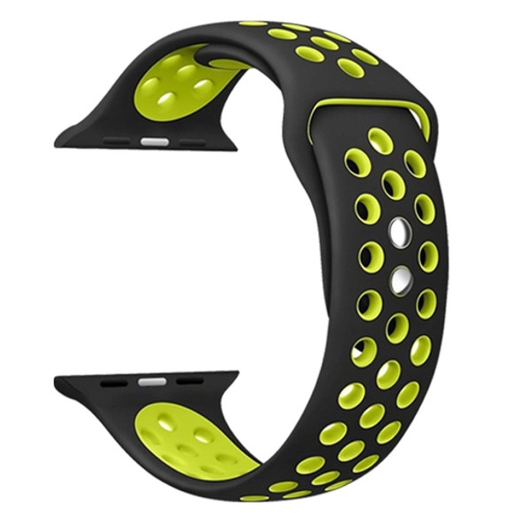 Double Nails Long Silicone Watchband For Apple Watch Series 7 45mm / 6&SE&5&4 44mm / 3&2&1 42mm(Black Yellow)