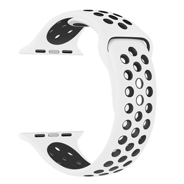 Double Nails Long Silicone Watchband For Apple Watch Series 7 45mm / 6&SE&5&4 44mm / 3&2&1 42mm(White Black)