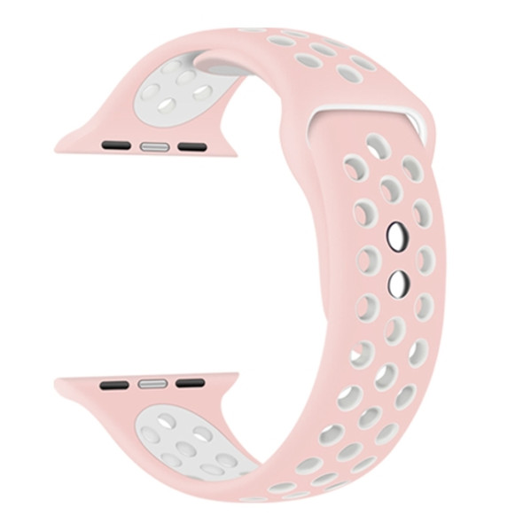 Double Nails Long Silicone Watchband For Apple Watch Series 7 41mm / 6&SE&5&4 40mm / 3&2&1 38mm(Pink White)