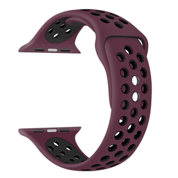 Double Nails Short Silicone Watchband For Apple Watch Series 7 45mm / 6&SE&5&4 44mm / 3&2&1 42mm(Wine Red Black)