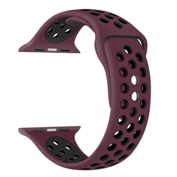 Double Nails Short Silicone Watchband For Apple Watch Series 7 41mm / 6&SE&5&4 40mm / 3&2&1 38mm(Wine Red Black)