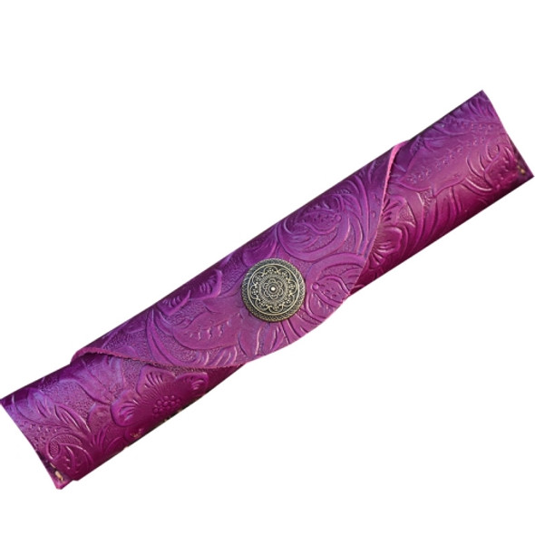 W-T24 Literary Retro Leather Roller Blind Pencil Case(Purple Carved)