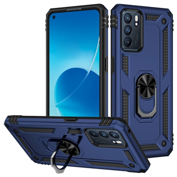 For OPPO Reno6 5G Shockproof TPU + PC Holder Phone Case(Blue)