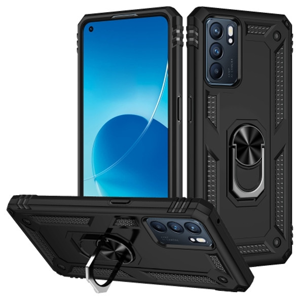 For OPPO Reno6 5G Shockproof TPU + PC Holder Phone Case(Black)