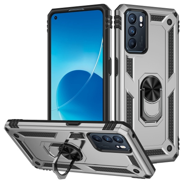 For OPPO Reno6 5G Shockproof TPU + PC Holder Phone Case(Silver)