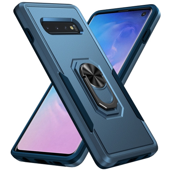 For Samsung Galaxy S10 Pioneer Armor Heavy Duty PC + TPU Holder Phone Case(Blue)