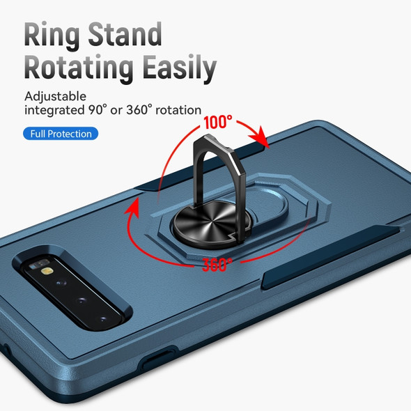 For Samsung Galaxy S10 Pioneer Armor Heavy Duty PC + TPU Holder Phone Case(Blue)