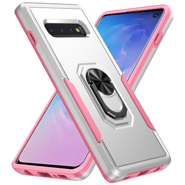 For Samsung Galaxy S10 Pioneer Armor Heavy Duty PC + TPU Holder Phone Case(White)