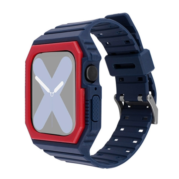 Silicone Strap with Case For Apple Watch Series 7 45mm / 6&SE&5&4 44mm / 3&2&1 42mm(Blue+Red)