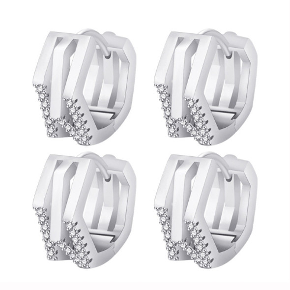 2 Pairs K22 Women Geometric Cutout Micro-Set Diamond Ear Buckles(Platinum )