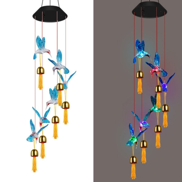 Solar Colorful Slow Flashing Wind Chime Tassel Hanging Lamp(Blue Hummingbird)