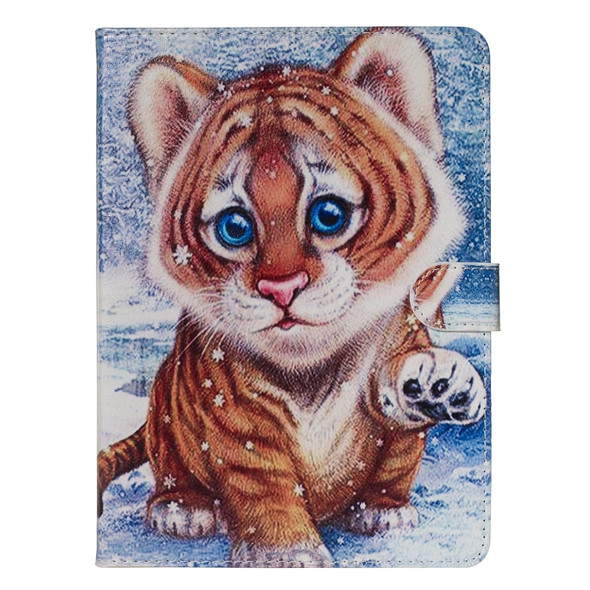 For Amazon Kindle Fire 7 2015 / 2017 Colored Drawing Pattern Horizontal Flip PU Leather Case with Holder & Card Slots(Tiger)