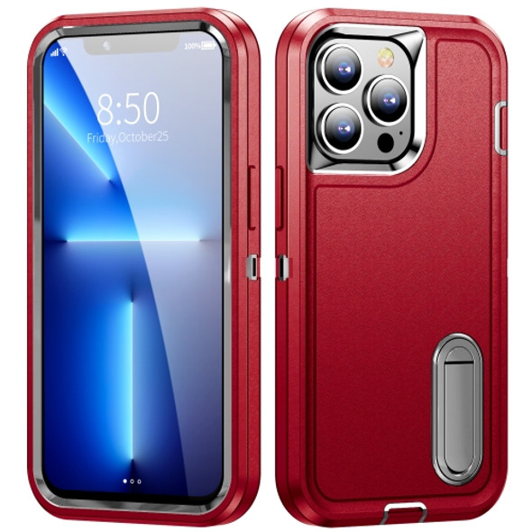 3 in 1 Rugged Holder Phone Case For iPhone 11 Pro(Red + Black)