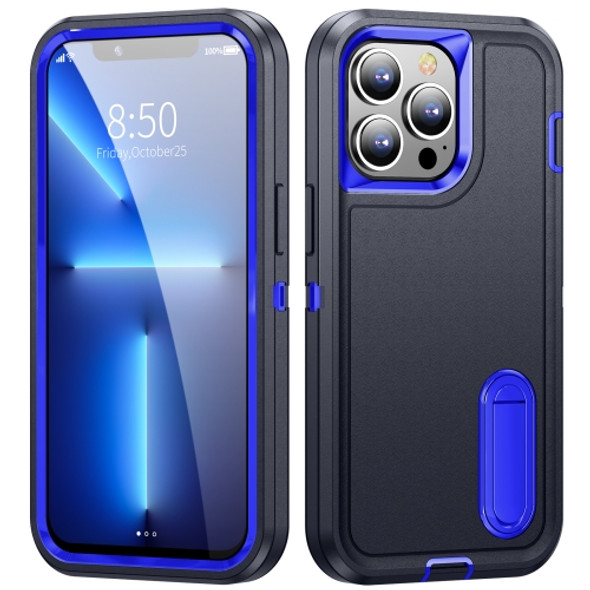 3 in 1 Rugged Holder Phone Case For iPhone 11 Pro(Dark Blue+Sapphire Blue)