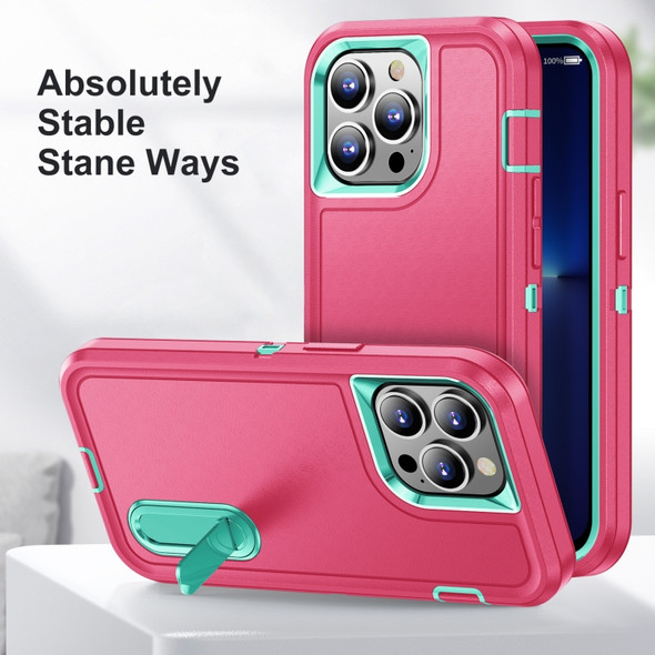3 in 1 Rugged Holder Phone Case For iPhone 11 Pro(Pink + Blue)