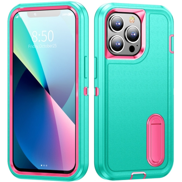 3 in 1 Rugged Holder Phone Case For iPhone 11 Pro(Blue + Pink)