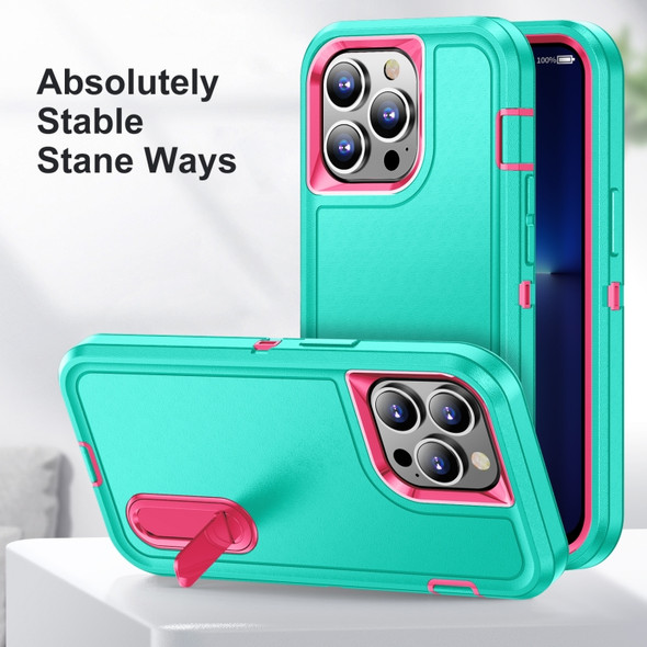 3 in 1 Rugged Holder Phone Case For iPhone 11 Pro(Blue + Pink)