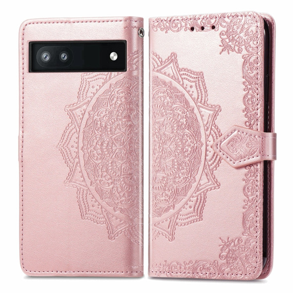 For Google Pixel 6a Mandala Flower Embossed Flip Leather Phone Case(Rose Gold)