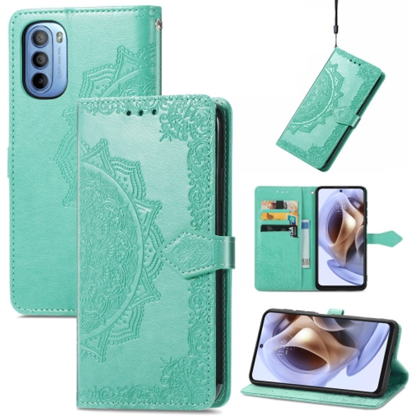 For Motorola Moto G31 Mandala Flower Embossed Flip Leather Phone Case(Green)