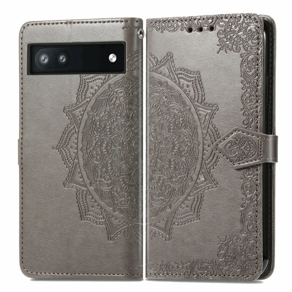 For Google Pixel 6a Mandala Flower Embossed Flip Leather Phone Case(Grey)