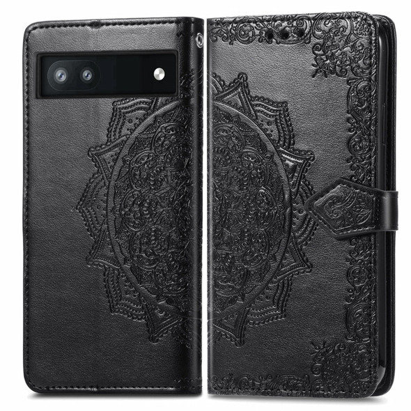 For Google Pixel 6a Mandala Flower Embossed Flip Leather Phone Case(Black)