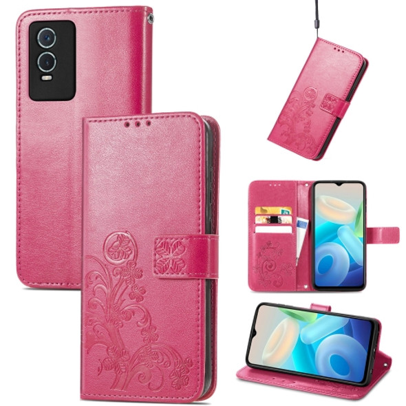 For Vivo Y76s Four-leaf Clasp Embossed Leather Phone Case(Magenta)