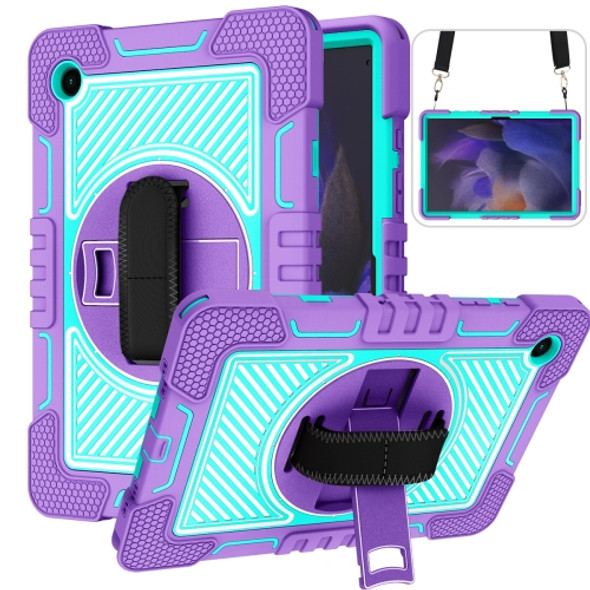 For Samsung Galaxy Tab A8 10.5 2021 360 Degree Rotation Contrast Color Silicone + PC Tablet Case(Purple + Mint Green)