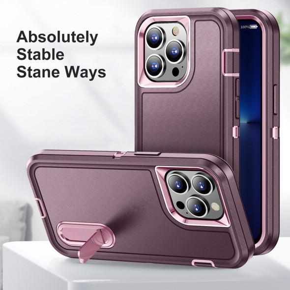 3 in 1 Rugged Holder Phone Case For iPhone 11 Pro(Purple + Pink)