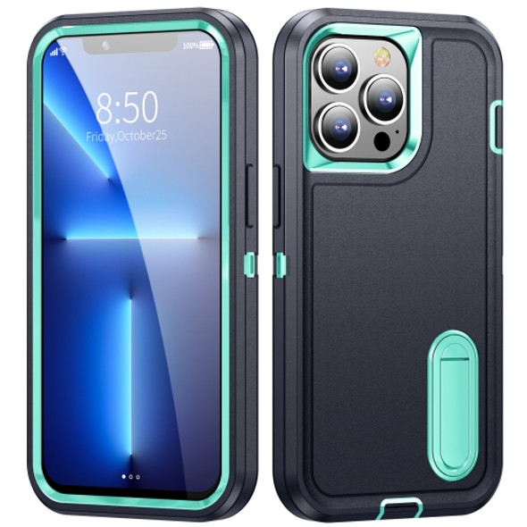 3 in 1 Rugged Holder Phone Case For iPhone 11 Pro(Dark Blue+Light Blue)