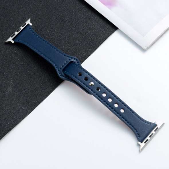 Microfiber Leather Watch Strap For Apple Watch Series 7 45mm / 6&SE&5&4 44mm / 3&2&1 42mm(Dark Blue)
