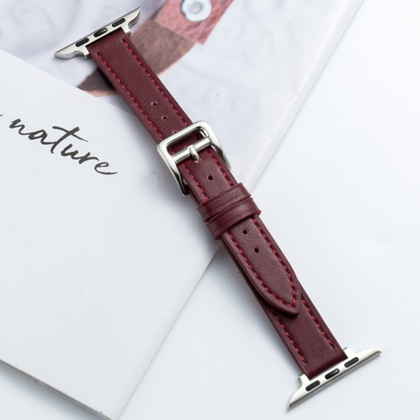 Microfiber Leather Pin Buckle Watch Strap For Apple Watch Series 7 41mm / 6&SE&5&4 40mm / 3&2&1 38mm(Wine Red)