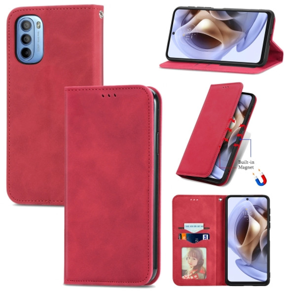 For Motorola Moto G31 Retro Skin Feel Magnetic Horizontal Flip Leather Phone Case(Red)