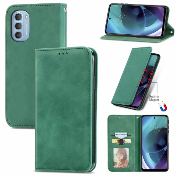 For Motorola Moto G51 Retro Skin Feel Magnetic Horizontal Flip Leather Phone Case(Green)