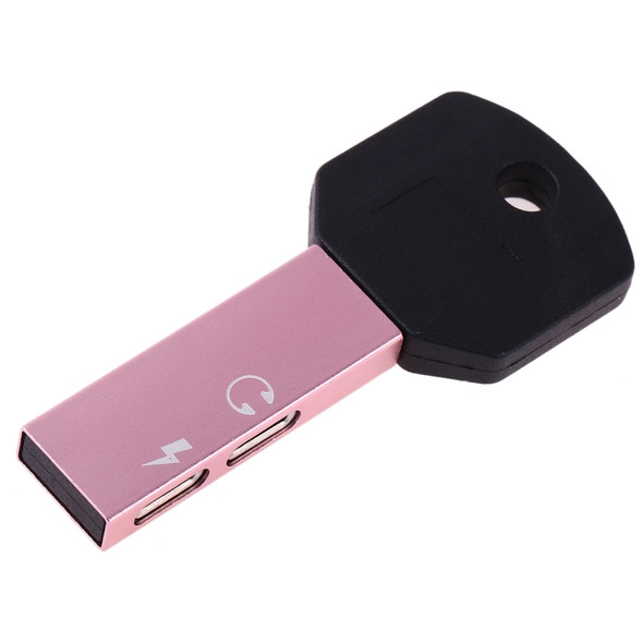 RC16 Dual 8 Pin Female to 8 Pin Male Key Shape Mini Portable Audio & Charge Adapter(Pink)
