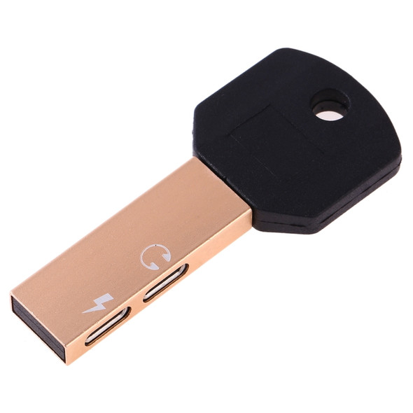 RC16 Dual 8 Pin Female to 8 Pin Male Key Shape Mini Portable Audio & Charge Adapter(Gold)