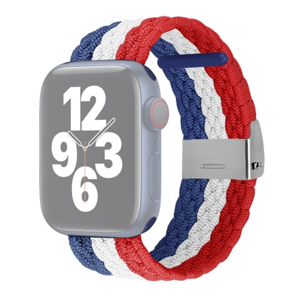 Vertical Texture Braided Watchband For Apple Watch Series 7 45mm / 6&SE&5&4 44mm / 3&2&1 42mm(Blue White Red)