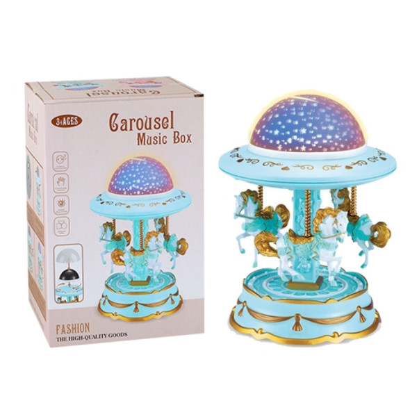 2 In 1 Carousel Music Box Projection Star Light,Style: Large Blue