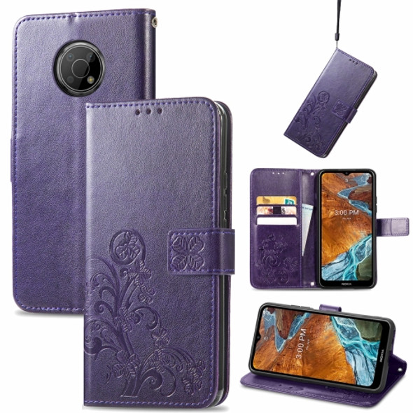 For Nokia G300 Four-leaf Clasp Embossed Buckle Leather Phone Case(Purple)