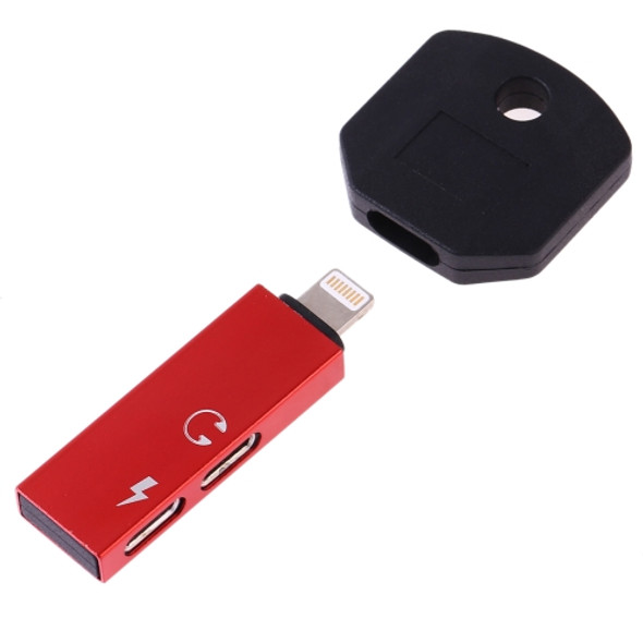 RC16 Dual 8 Pin Female to 8 Pin Male Key Shape Mini Portable Audio & Charge Adapter(Red)