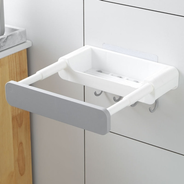 Retractable Washbasin Rack Without Punching Toilet Rack With Storage (White Gray)