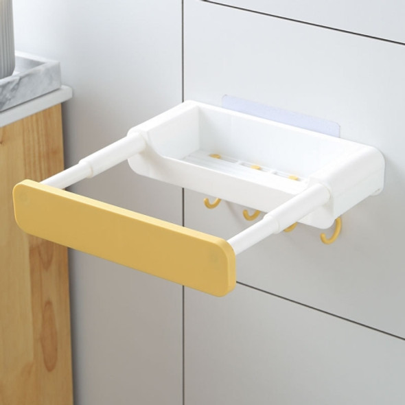 Retractable Washbasin Rack Without Punching Toilet Rack With Storage (White Yellow)