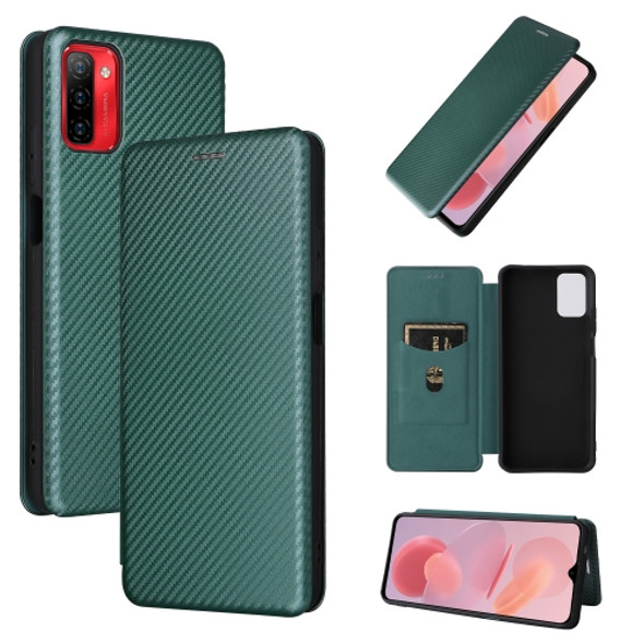 For Ulefone Note 12P Carbon Fiber Texture Magnetic Horizontal Flip PU Phone Case(Green)
