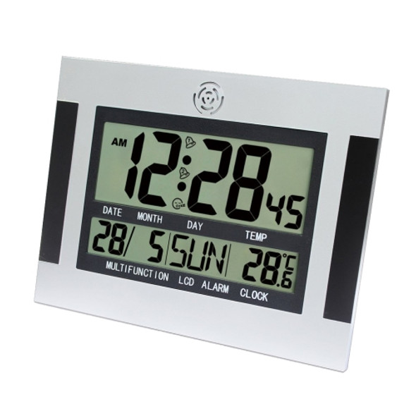 Large Screen LCD Wall Clock Minimalist Electronic Alarm Clock(Silver+Black)
