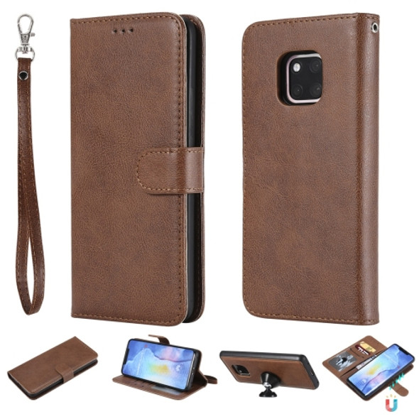 For Huawei Mate 20 Pro Solid Color Horizontal Flip Protective Case with Holder & Card Slots & Wallet & Photo Frame & Lanyard(Brown)