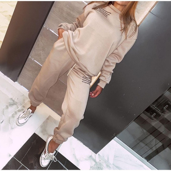 2 In 1 Autumn Alphabet Pattern Long-sleeved Sportswear Suit for Ladies (Color:Beige Size:S)